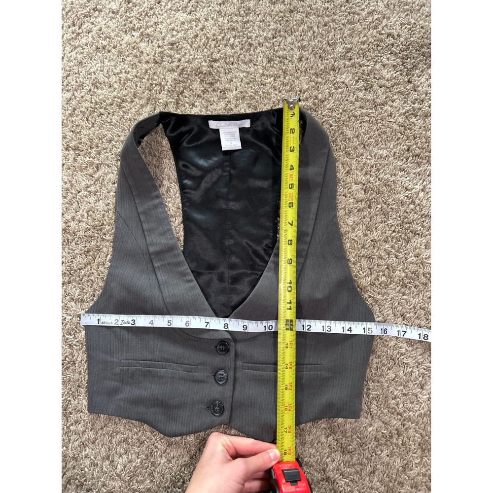 Y2K Charlotte Russe Grey Pinstripe Cropped Tuxedo Vest Small 2000s Indie Office - Picture 5 of 5
